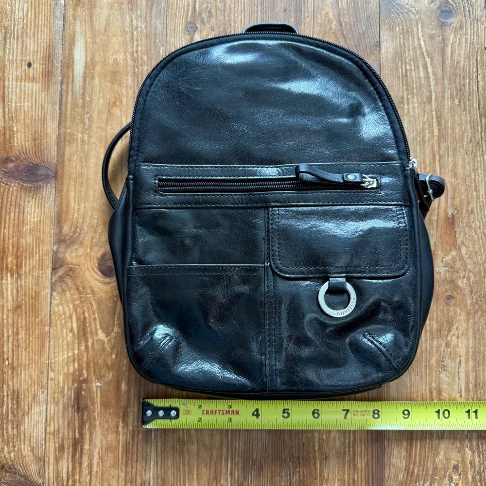 Aurielle Black Leather Mini Backpack Purse Silver Hardware Multi Pocket Travel
